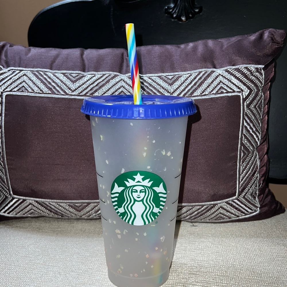 Starbucks tumbler with rainbow straw. NEW